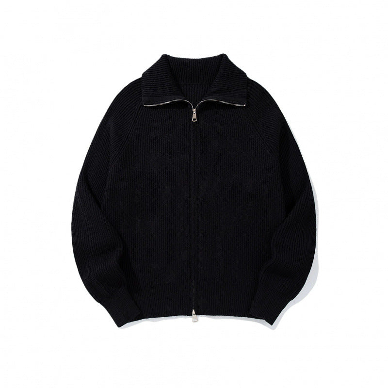 Unisex Ribbed Zip Cardigan with Stand-Up Collar, Raglan Sleeves and Two-Way Zipper Mune Fashion