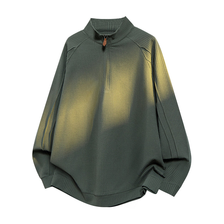 Unisex Waffle Structure Half-Zip Pullover with Stand-Up Collar and Oversized Cut Drune