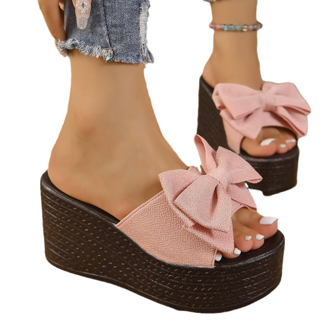 Women's wedge sandals with large decorative bow and fabric-covered platform Mune Fashion