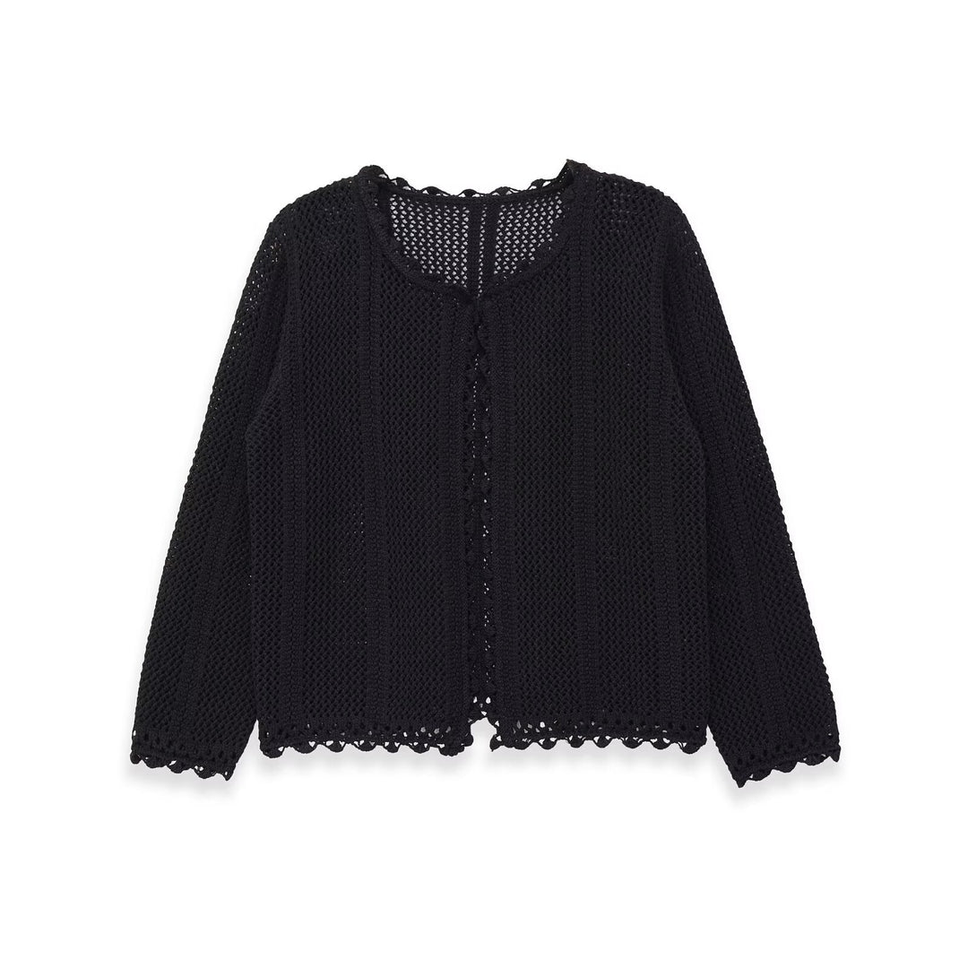 Women's crocheted openwork cardigan with lace trim Mune Fashion