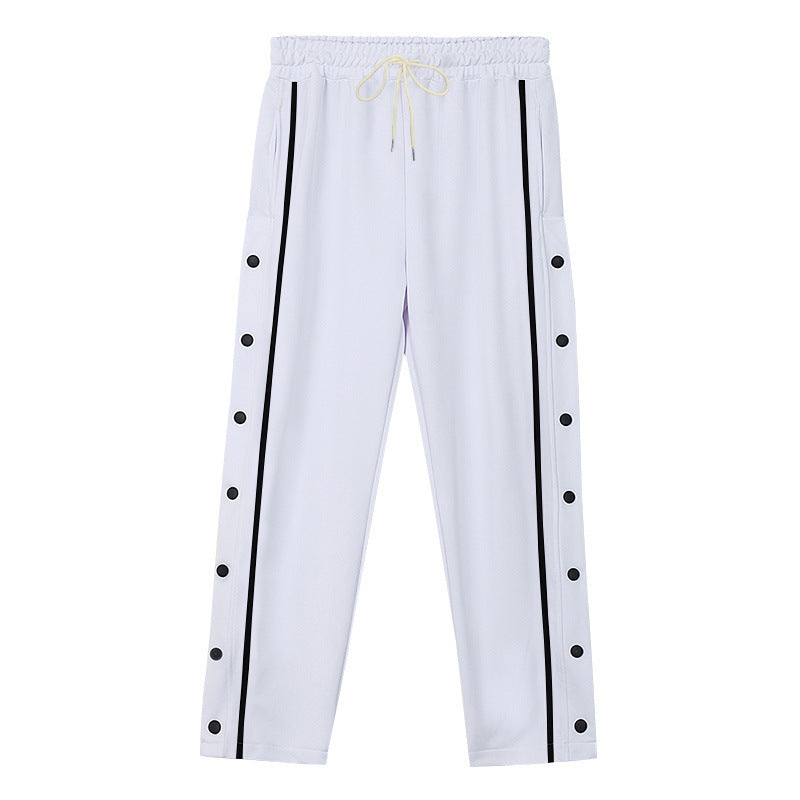 Men's Sporty Snap Track Pants with Side Snap Stripes and Drawstring Mune Fashion