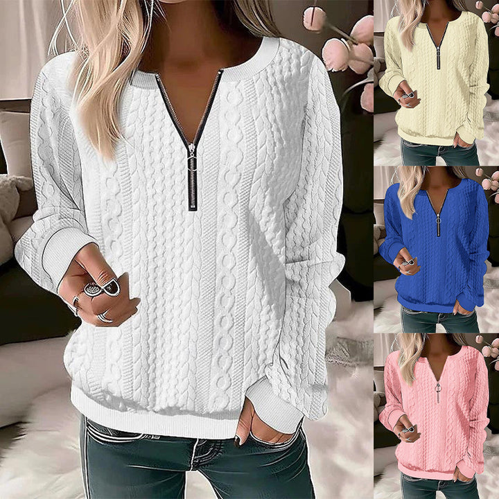 Women's knitted sweater with cable pattern and half zipper Mune Fashion