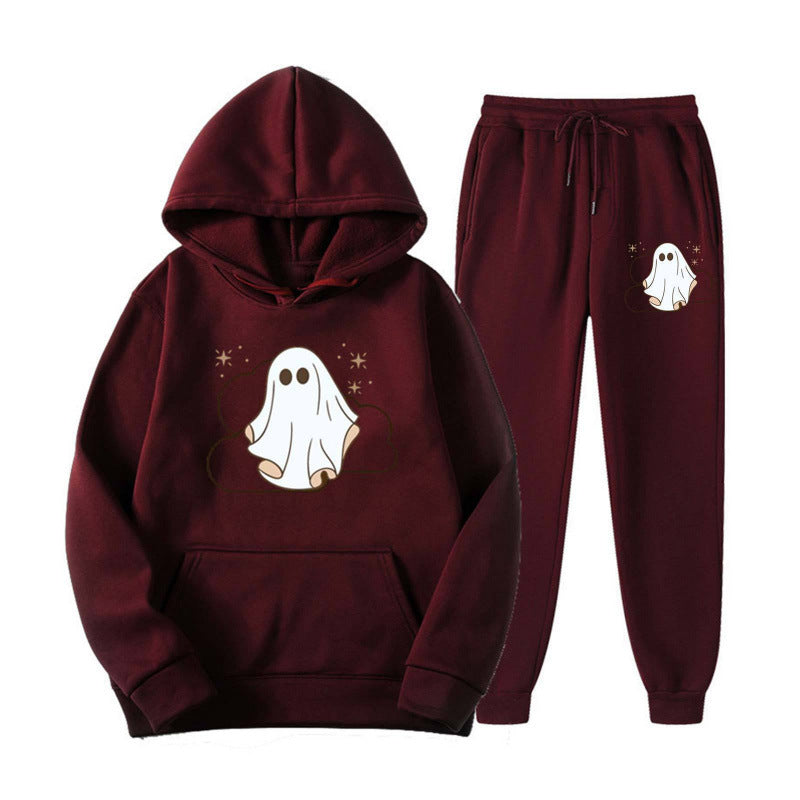 Unisex nan cozy hoodie and jogging pants set with Halloween ghost print Mune Fashion