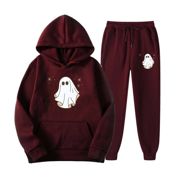 Unisex nan cozy hoodie and jogging pants set with Halloween ghost print Mune Fashion
