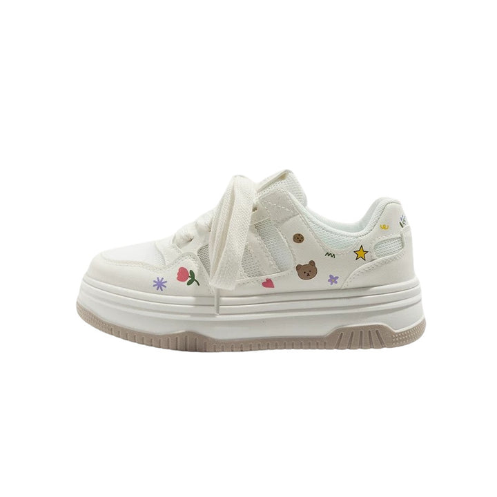 Women’s Platform Sneakers with Cute Cartoon Prints and Padded Comfort Collar Mune Fashion