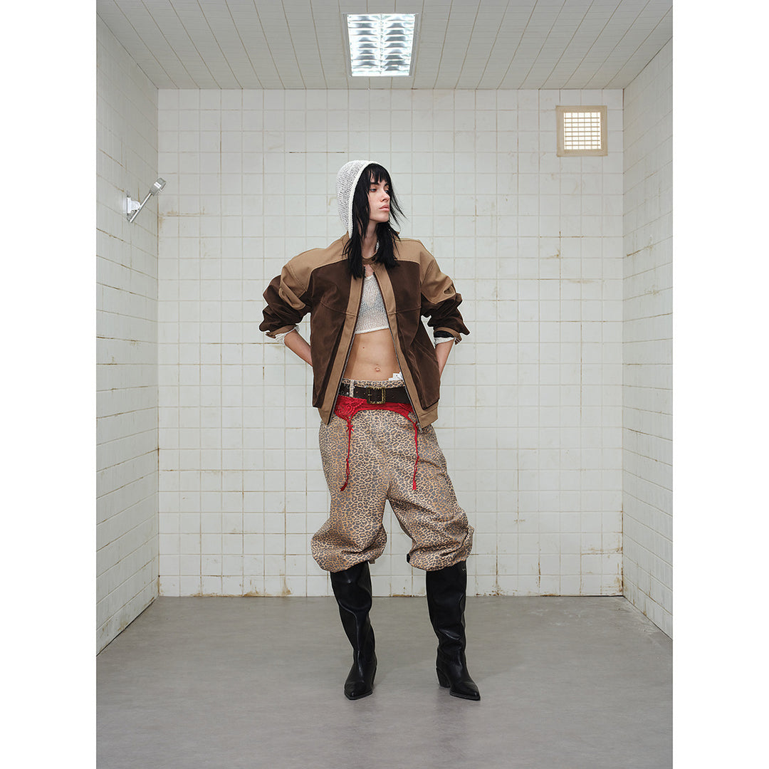 Men's short jacket in boxy-blouson style made of velour and canvas mix with high stand-up collar Mune Fashion