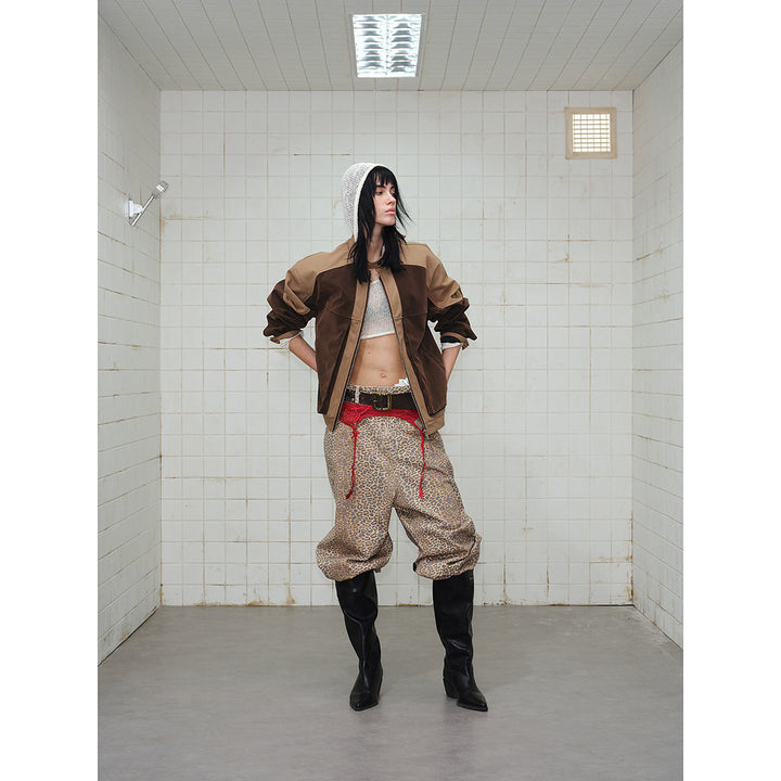 Men's short jacket in boxy-blouson style made of velour and canvas mix with high stand-up collar Mune Fashion