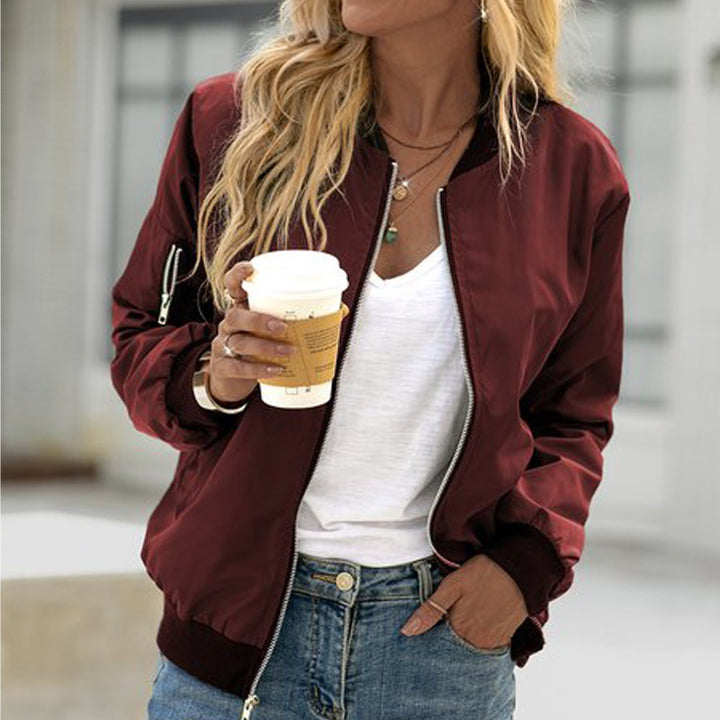 Women nan lightweight bomber jacket with zipper, ribbed cuffs and sleeve pocket Mune Fashion