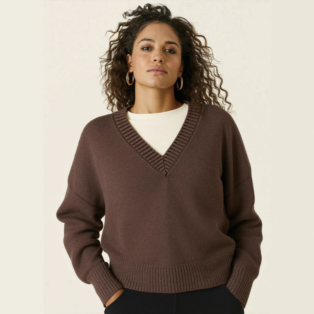 Women's Oversized V-Neck Knit Sweater with Kangaroo Pocket Mune Fashion