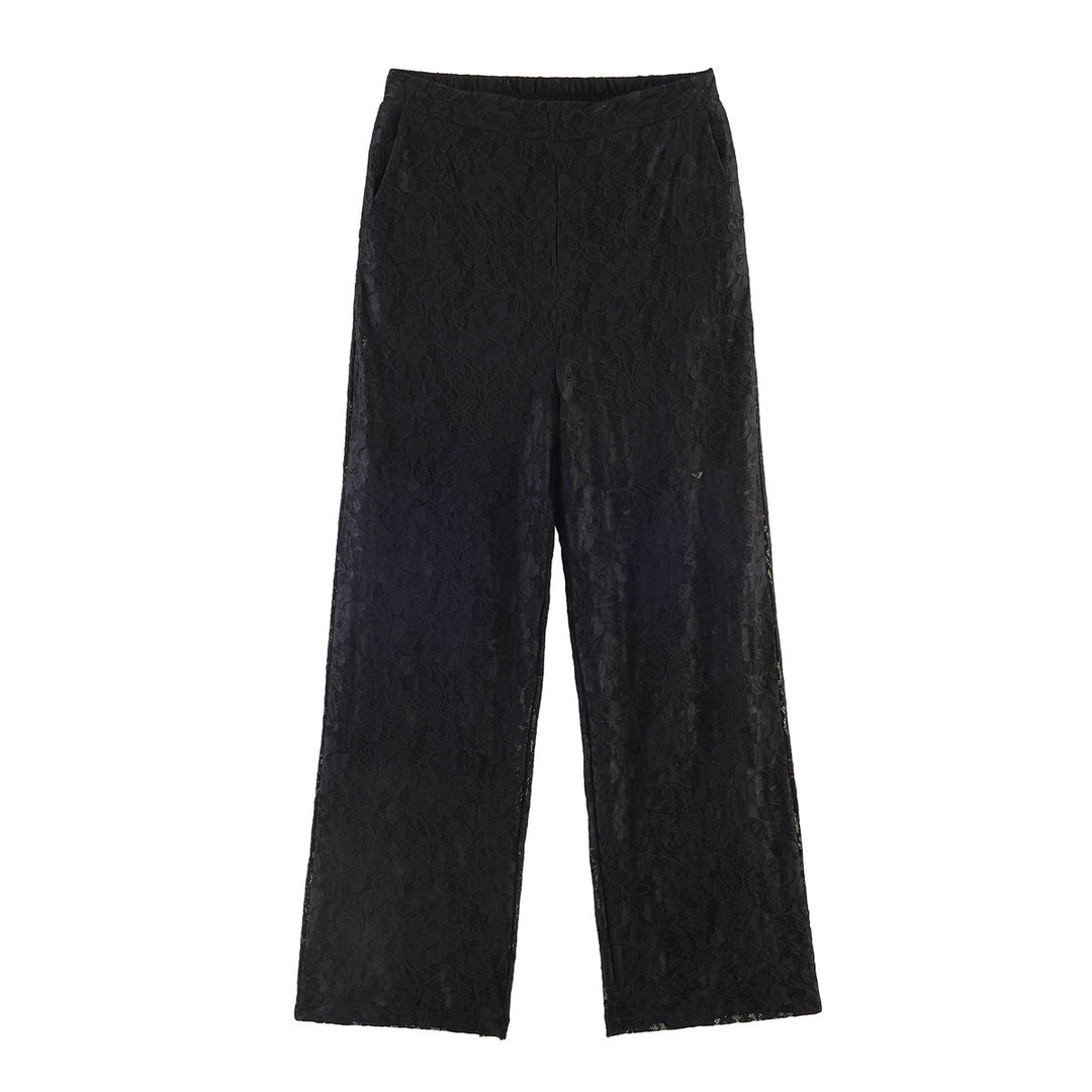 Women High Elastic Lace Pants with Wide Leg and High Waist Mune Fashion