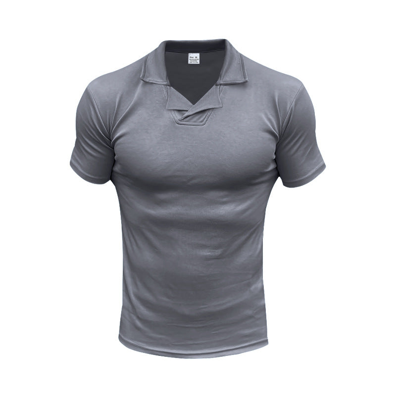 Men's slim fit short sleeve polo with open shirt collar and elastic cotton stretch Mune Fashion