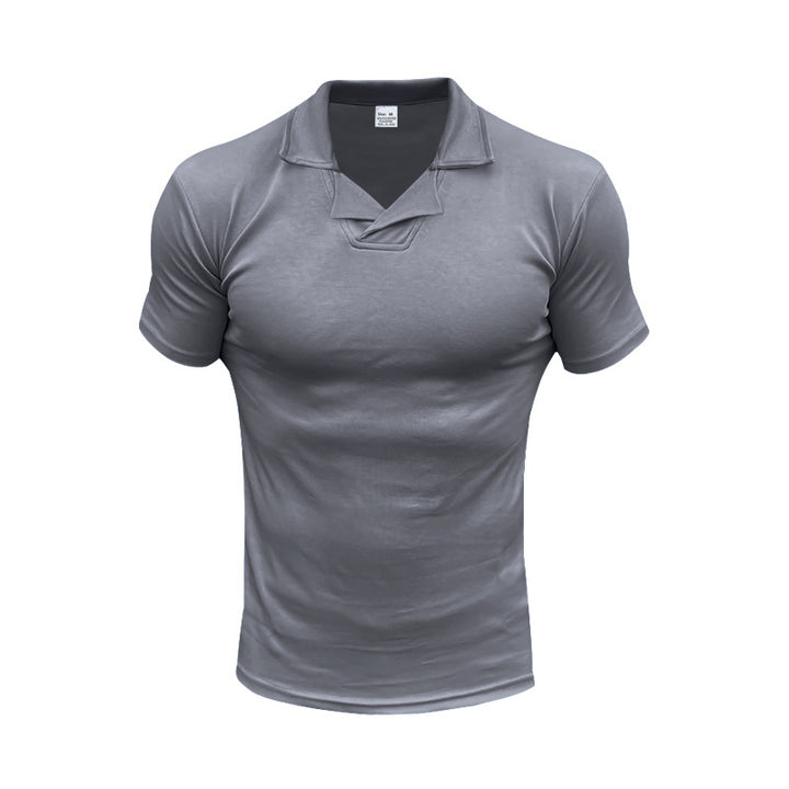 Men's slim fit short sleeve polo with open shirt collar and elastic cotton stretch Mune Fashion