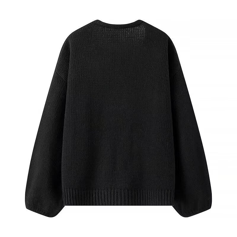 Women Oversized Knitted Cardigan with V-Neck and Sequin Bows Mune Fashion