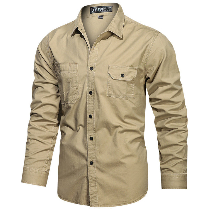 Men's long-sleeved cotton twill field shirt with flap chest pockets and tailored fit Mune Fashion