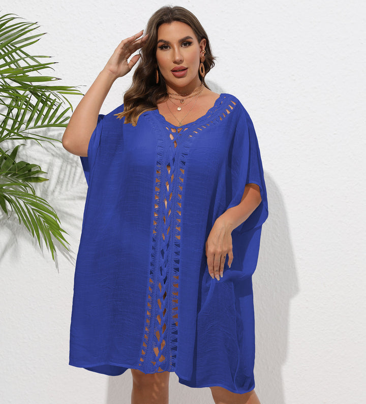 Women Airy Beach Kimono with Decorative Crochet Lace Mune Fashion