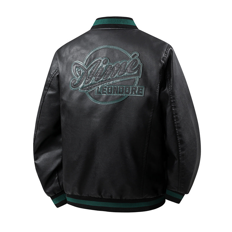 Men's Fashionable Faux Leather Bomber Jacket with Practical Pockets Mune Fashion