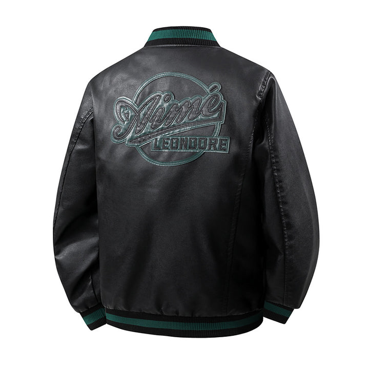 Men's Fashionable Faux Leather Bomber Jacket with Practical Pockets Mune Fashion