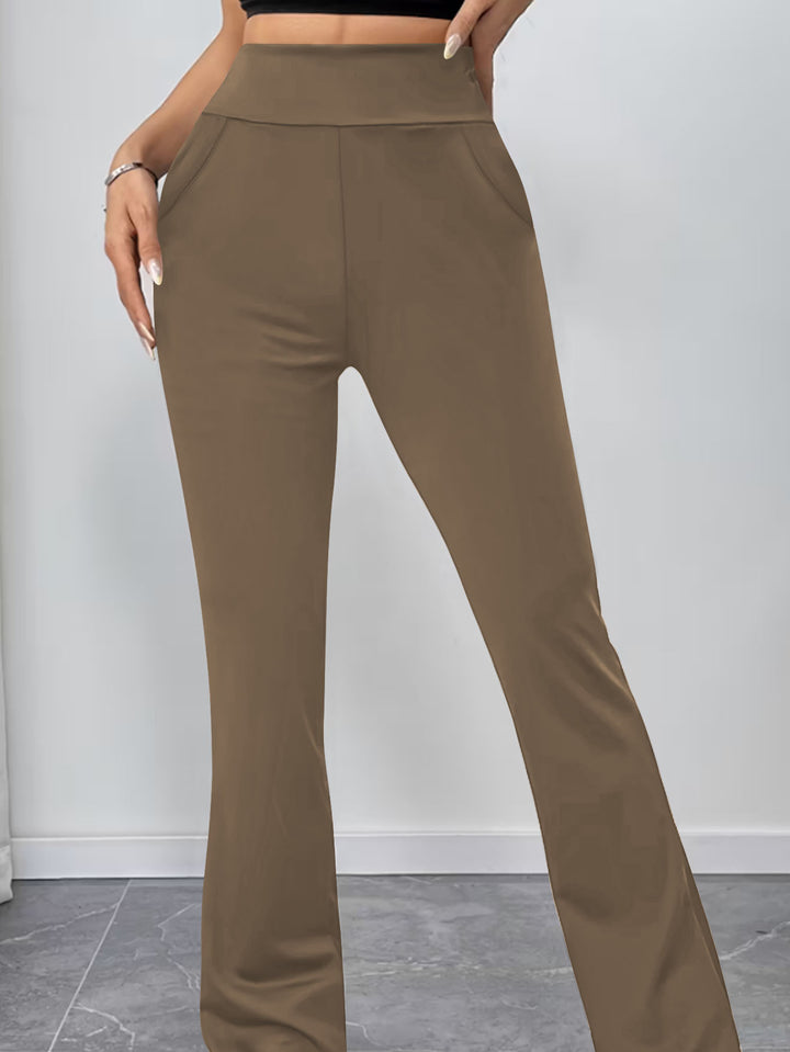 Women's flared pants made of stretch knit with high waist and side pockets Mune Fashion