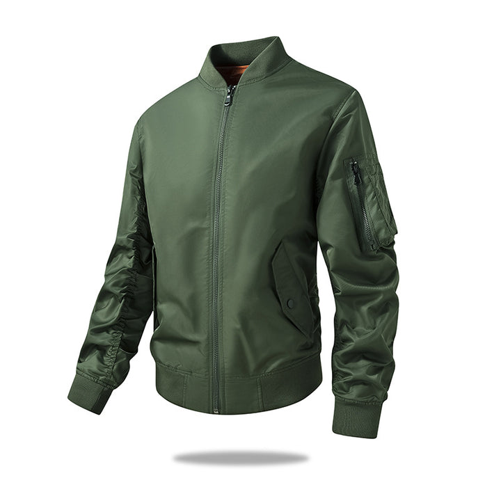 Men's Multifunctional Nylon Bomber Jacket with Concealed Zipper and Arm Pocket Mune Fashion