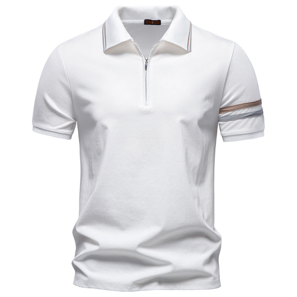 Men's breathable elastic polo shirt with short zipper and contrast stripes on sleeves Mune Fashion