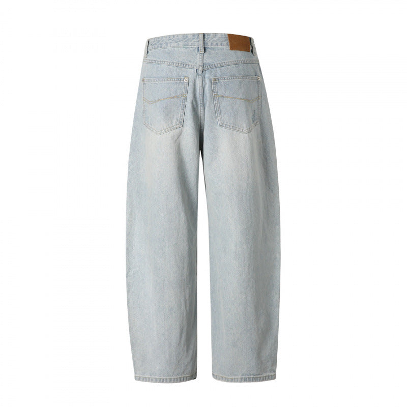 Ladies Baggy Denim Pants with High Waist, Destroyed Details and Straight Leg Mune Fashion