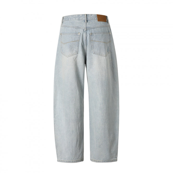 Ladies Baggy Denim Pants with High Waist, Destroyed Details and Straight Leg Mune Fashion