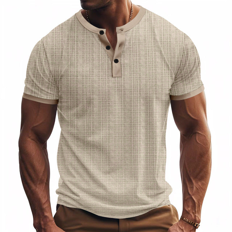 Men's nano band collar henley with fine mesh structure and slim fit Mune Fashion