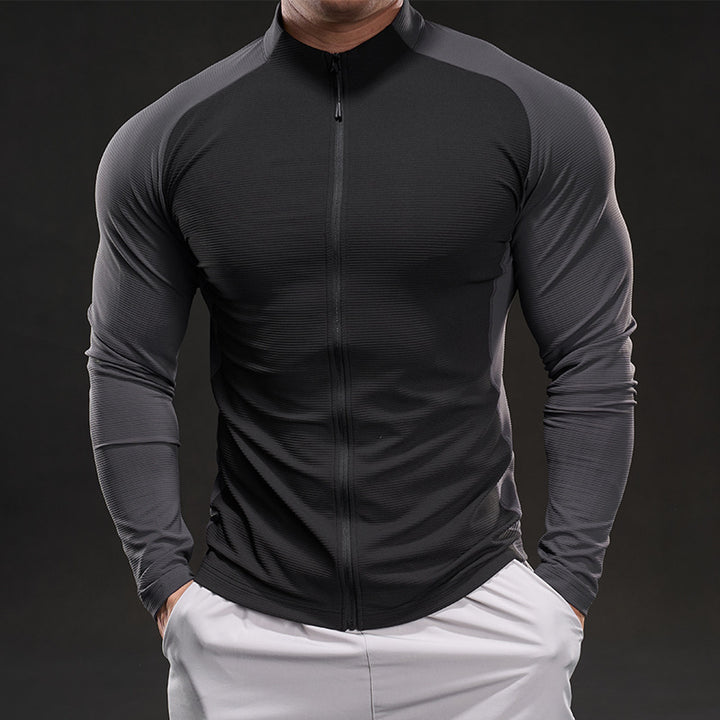 Men's compression training shirt with stand-up collar, full zip and raglan sleeves Mune Fashion
