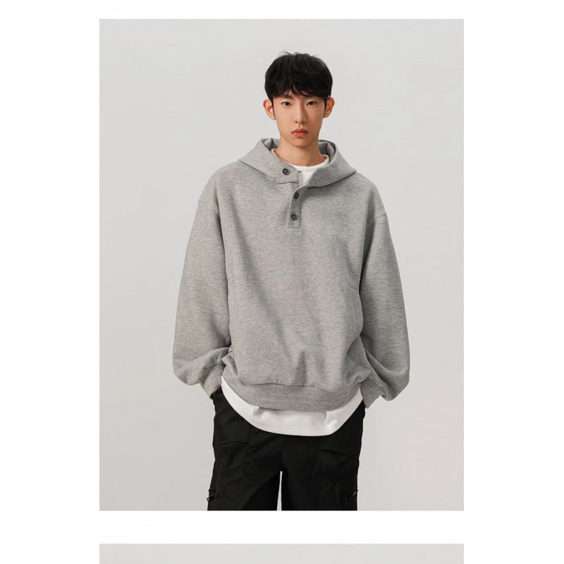 Men's Oversized Hoodie with 3-Button Placket and Side Pockets Mune Fashion