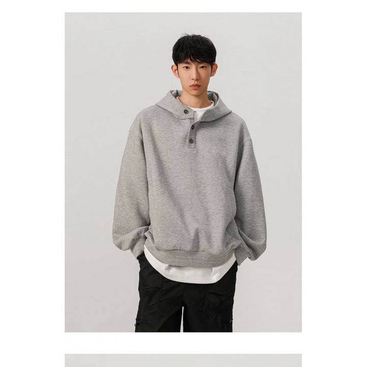 Men's Oversized Hoodie with 3-Button Placket and Side Pockets Mune Fashion