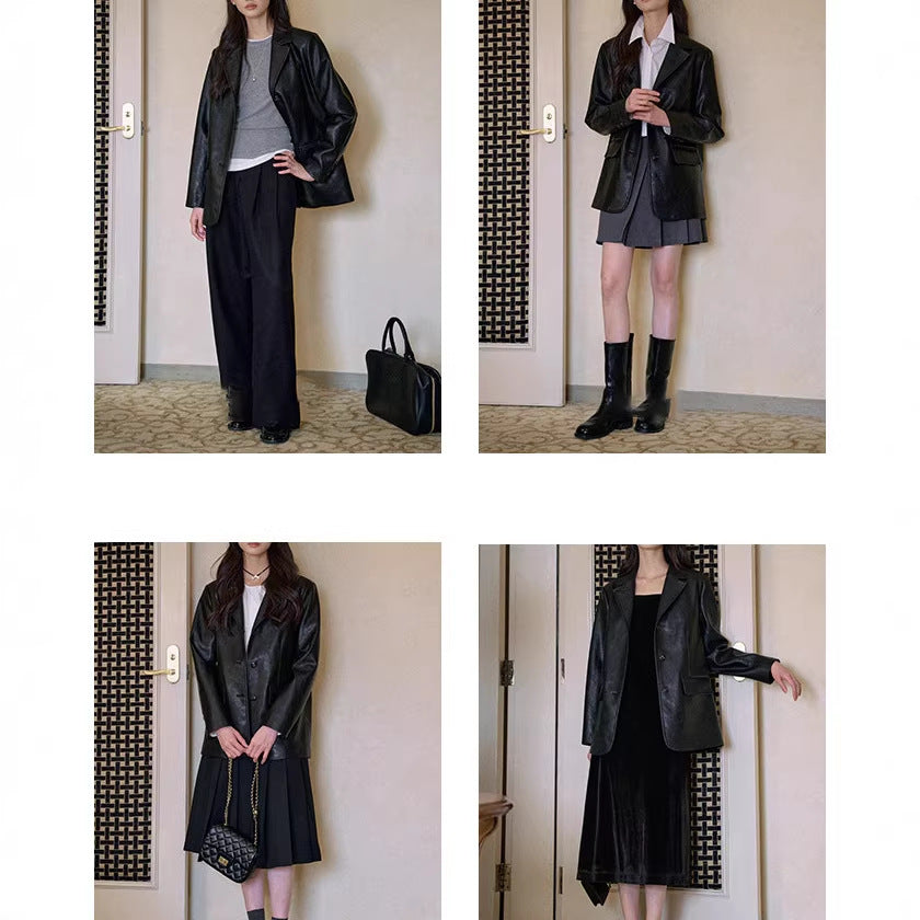 Women's Fashionable Leather Blazer Mune Fashion