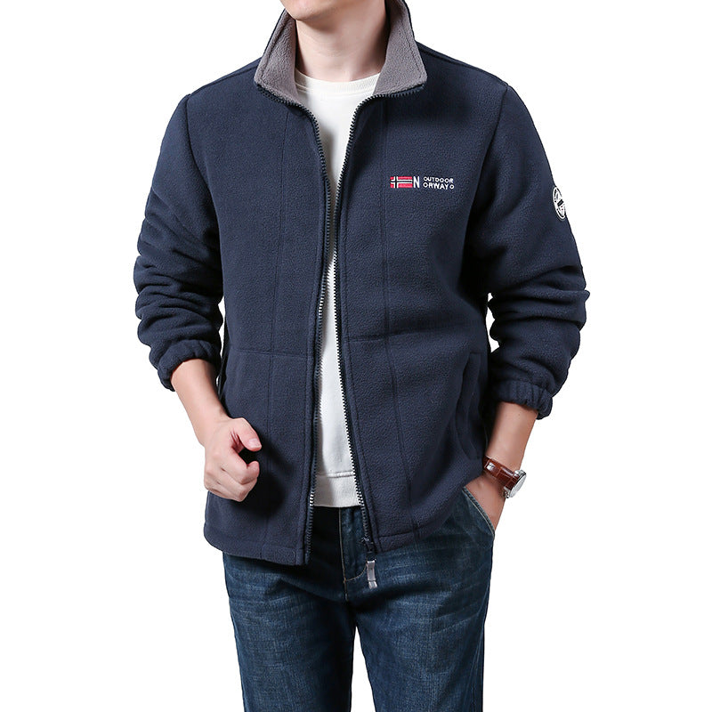 Men's Warm Fleece Jacket with Stand-Up Collar, Full-Length Zipper & Side Pockets Mune Fashion
