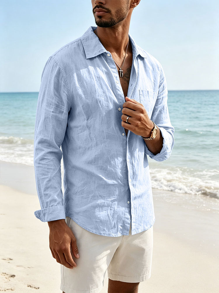 Men's casual linen shirt with long sleeves and chest pocket Mune Fashion