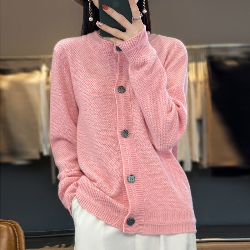 Women's Structured Fine Knit Cardigan with Cashmere-Like Feel, Full Button Placket, and Boxy Oversized Fit Mune Fashion