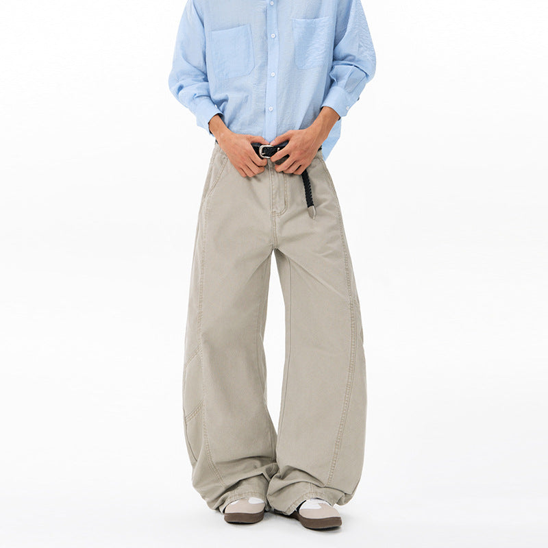 Men's Wide Twill Palazzo Pants with Drop Crotch and Reinforced Seams Mune Fashion