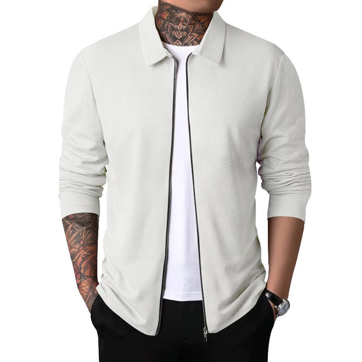 Men's lightweight waffle structure zip shirt with Kent collar, slim fit and continuous zipper Mune Fashion