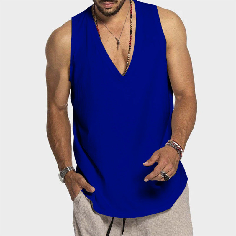 Men's deeply cut sleeveless top with V-neck and relaxed flowing fit Mune Fashion