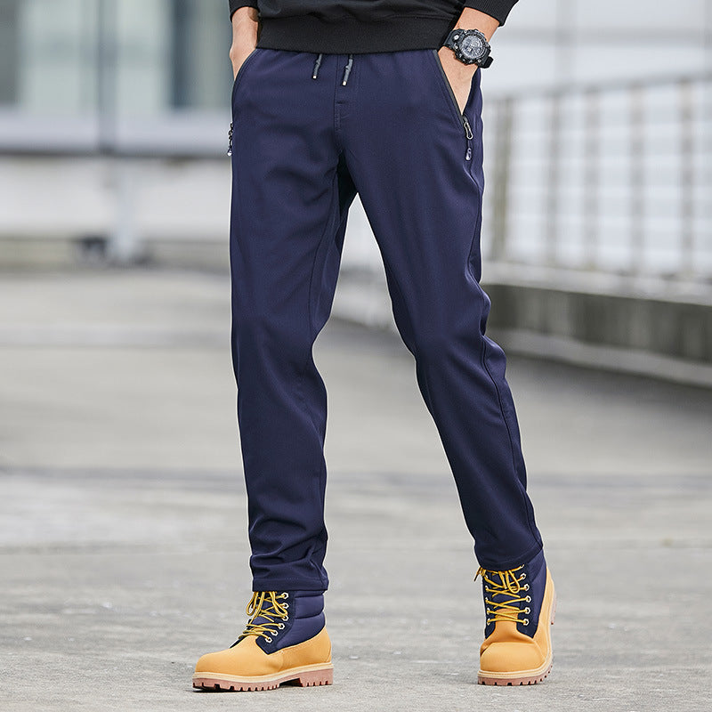 Men's Technical Softshell Jogging Pants with Water-Repellent Membrane, Zipper Pockets and Elastic Drawstring Waist Mune Fashion