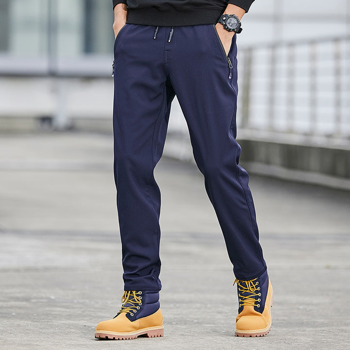 Men's Technical Softshell Jogging Pants with Water-Repellent Membrane, Zipper Pockets and Elastic Drawstring Waist Mune Fashion
