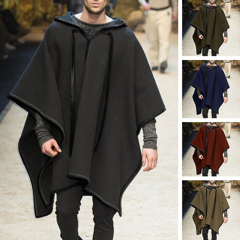 Men's Oversized Hooded Poncho made of Knit with Geometric Mosaic Pattern Mune Fashion