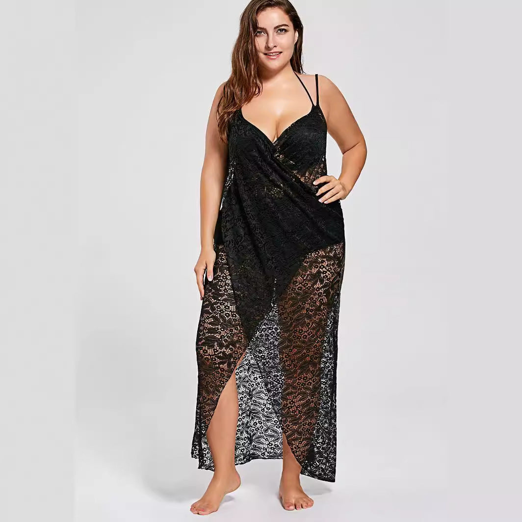 Women elegant transparent lace beach cover-up Mune Fashion