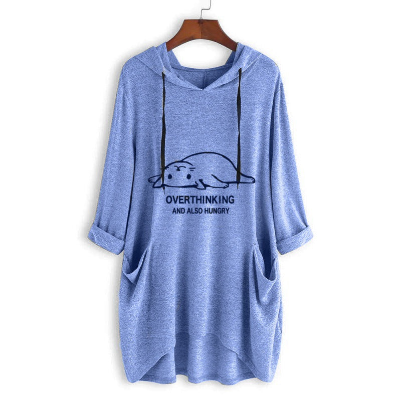 Women's Casual Hoodie Dress with Cartoon Print, Oversized Cut and Slip Pockets Mune Fashion