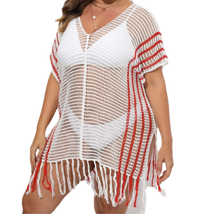 Women airy crochet beach cover-up with fringed hem Mune Fashion