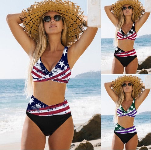 Ladies High-Waisted Bikini Set with Stylish Wrap Top Mune Fashion