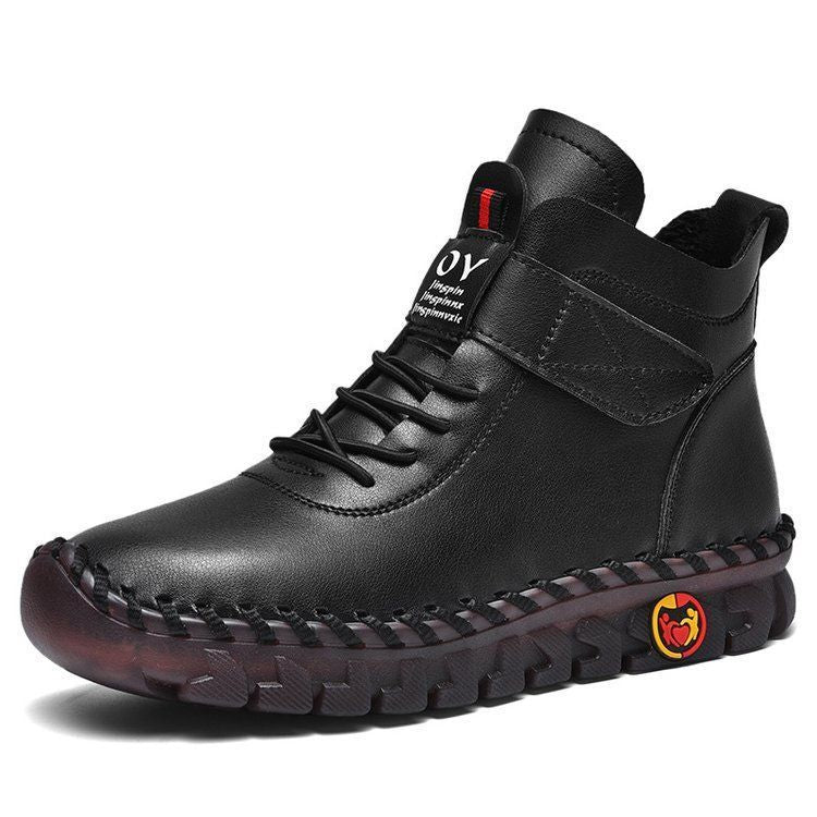 Men's ankle-height casual leather imitation boots with Velcro fastener, padded comfort insole, and profiled rubber outsole Mune Fashion