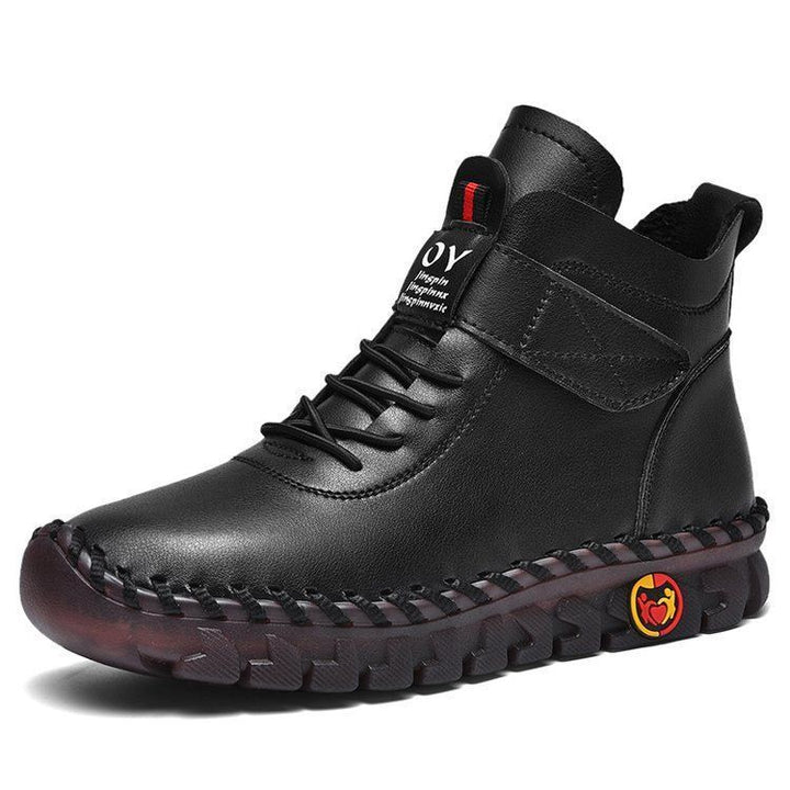 Men's ankle-height casual leather imitation boots with Velcro fastener, padded comfort insole, and profiled rubber outsole Mune Fashion