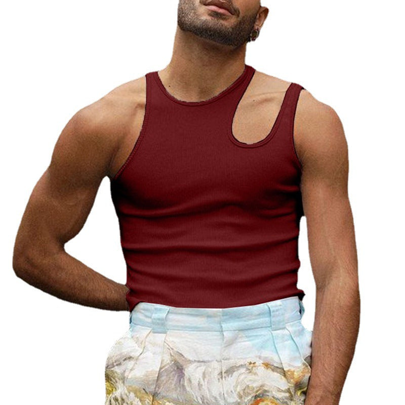 Men's body-hugging tank top with one-sided shoulder cut-out and fine ribbed texture Mune Fashion