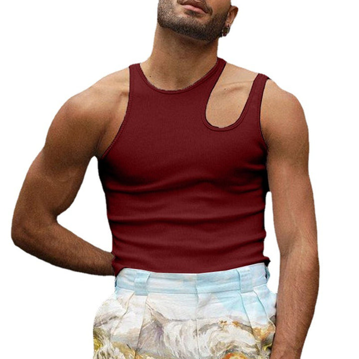 Men's body-hugging tank top with one-sided shoulder cut-out and fine ribbed texture Mune Fashion