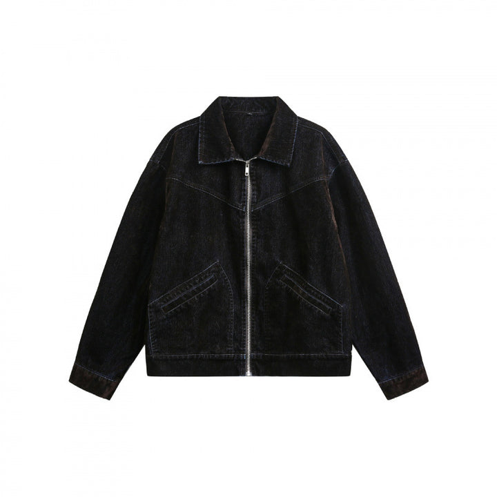 Men's Boxy Cord Blouson Jacket with Metal Zipper, Shirt Collar and Angled Insert Pockets Mune Fashion