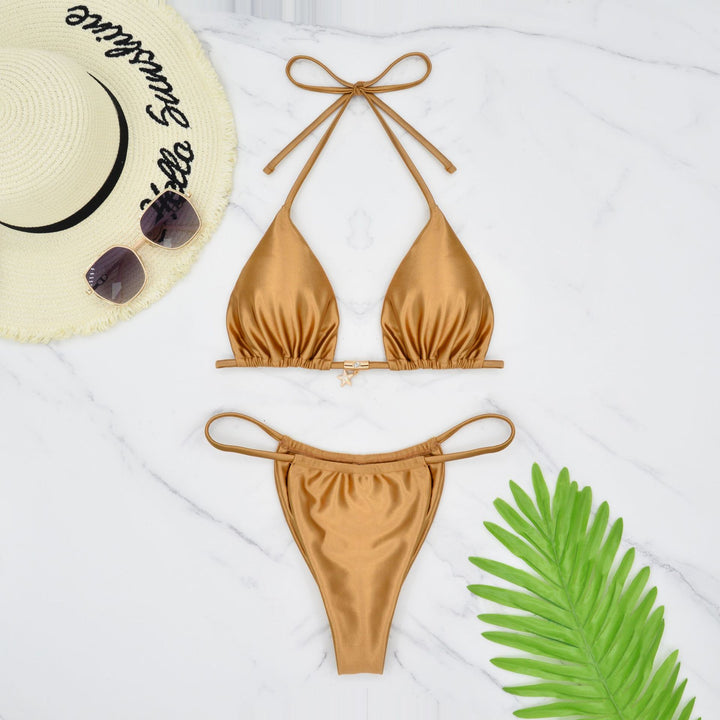 Ladies triangle bikini with sophisticated front view and elegant gold accent Mune Fashion